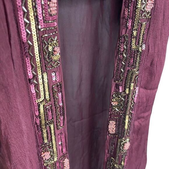 La Fuori Silk Beaded Sequin Topper Duster in Burgundy/Mauve Large Coverup - Picture 4 of 16